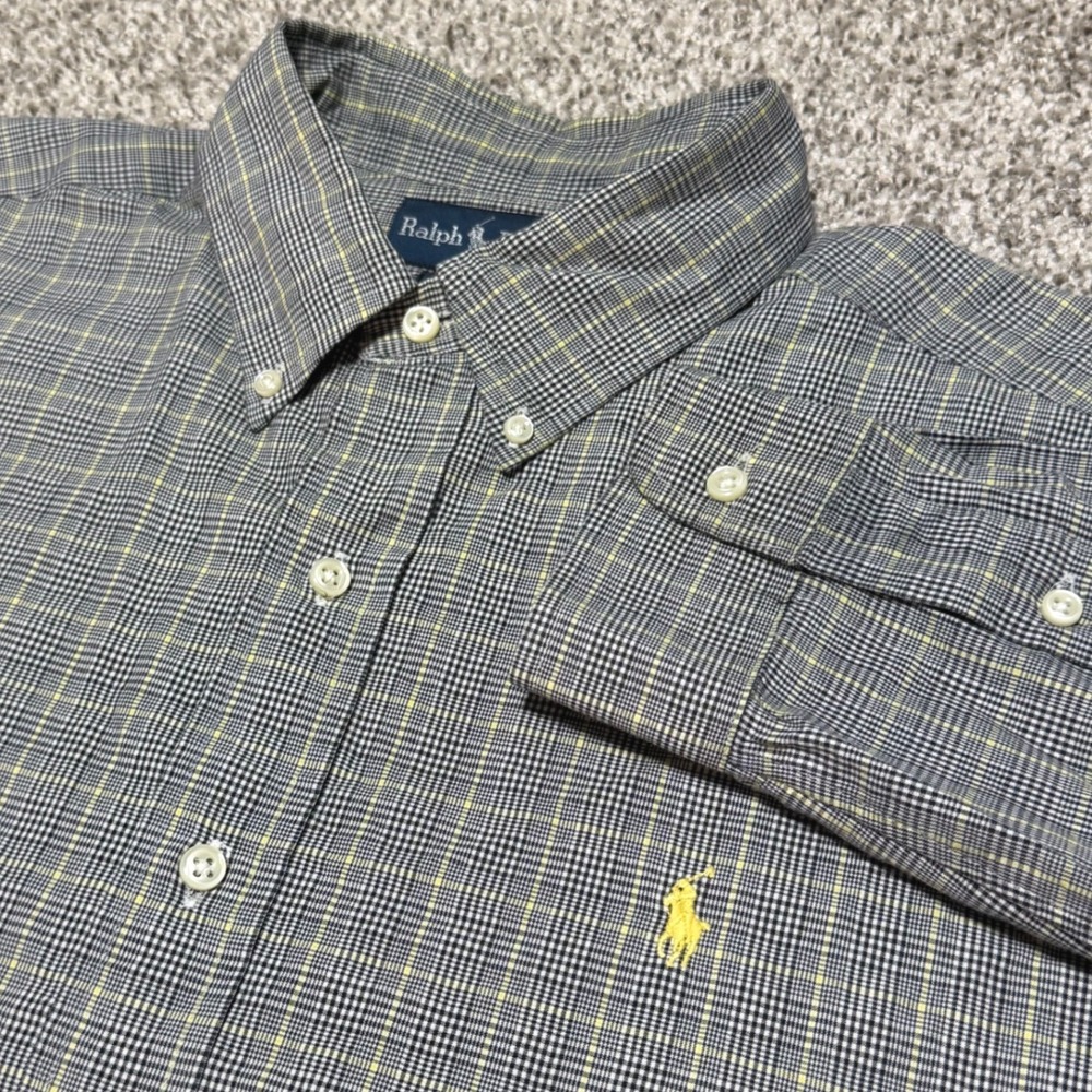 Ralph Lauren Classic Fit Long Sleeve Button Down Glen Plaid Pony Men XL